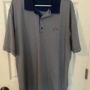 Greg Norman Collection Navy & White Striped Polo